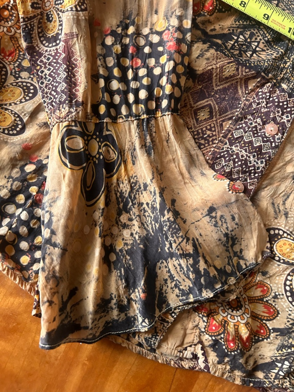 Tianello boho bell sleeve neutrals silk blouse Size XL - Picture 7 of 8